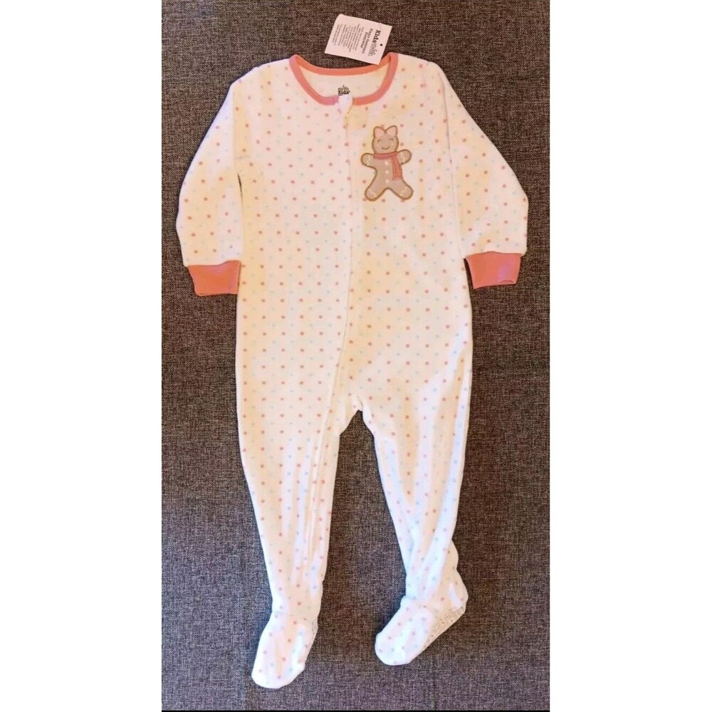 pajamas 2T New Girls Kids Headquarters White Fleece sleeper Blue Pink Polka Dots
